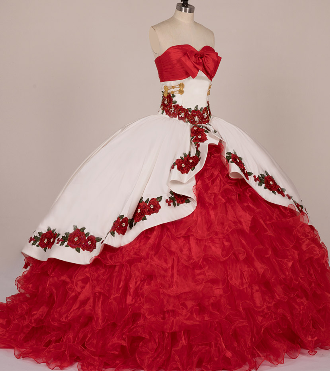 red black and white quinceanera dress